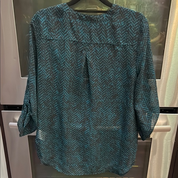 Charter‎ Club Blue Blouse with Mandarin Collar and Cuffed Sleeves - Picture 4 of 4